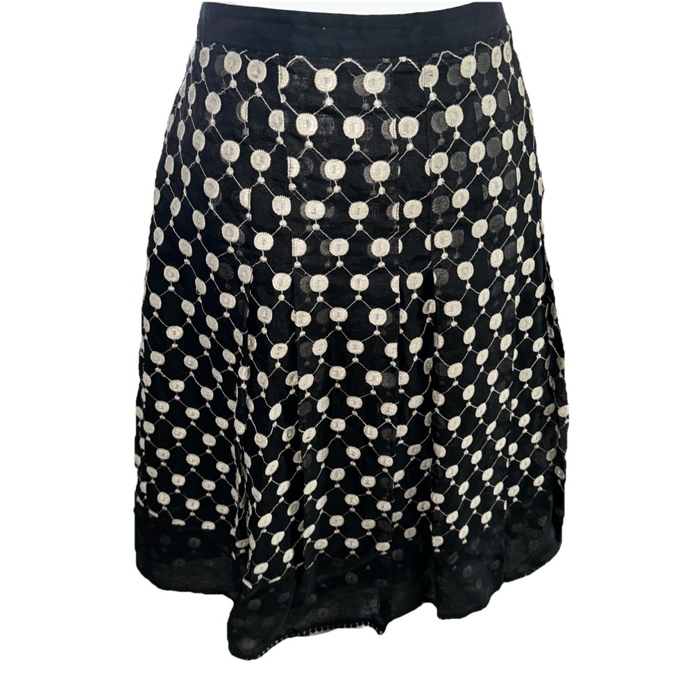 Ann Taylor Collection Georgette Embroidered Polka Dot 100%Silk Skirt S-6